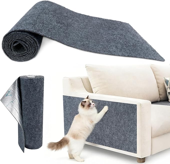 78.7"X15.8" Cat Scratch Furniture Protector, Anti Scratch Couch Protector from Cat Claws, Self-Adhesive Cat Scratching Pads, DIY Couch Cat Scratcher for Corner Sofa Wall & Door (Gray)
