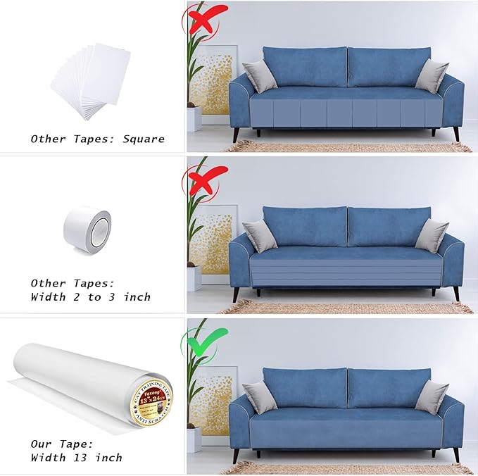 Anti Cat Scratch Furniture Protector, Transparent Self-Adhesive Couch Furniture Protectors from Cats Scratching Claws, Cat Scratch Couch Protector (13”x 24 FT)