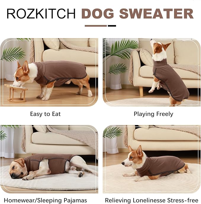 ROZKITCH Thick Dog Sweaters for Small Dogs Male, Pet Windproof Warm Cold Weather Jacket Vest Cozy Jumpsuit Apparel Outfit Clothes for Walking Hiking Travel Sleep Brown S