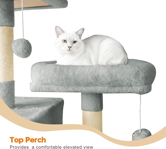 82" Tall Cat Tree,Giant Cat Tree for Indoor Cats Large Adult, Heavy Duty Cat Tree Tower, Extra Large Cat Trees with Scratching Posts, Cat Condos, Hammock,Top Perch,Ramp (Light Grey)