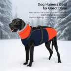 SUNFURA Large Dog Coat with Harness Built in, Warm Dog Jacket Waterproof Pet Winter Coat Snowsuit for Cold Weather, Reflective Fleece Jacket for Large Dogs, Border Collie, Blue XL