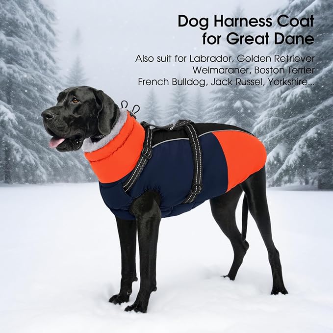 SUNFURA Small Dog Coat with Harness Built-in, Warm Dog Jacket with Zip, Reflective Winter Coat Pet Sweater Clothes for Small Dogs Schnauzer, Yorkshire Terrier, Shih Tzu, Blue S