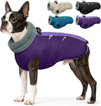 IDOMIK Warm Dog Coat with Harness, Waterproof Reflective Dog Jackets for Small Medium Large Dogs, Fleece High Collar Winter Jacket with Zipper, Pet Winter Snowsuit Clothes for Cold Weather,Purple S