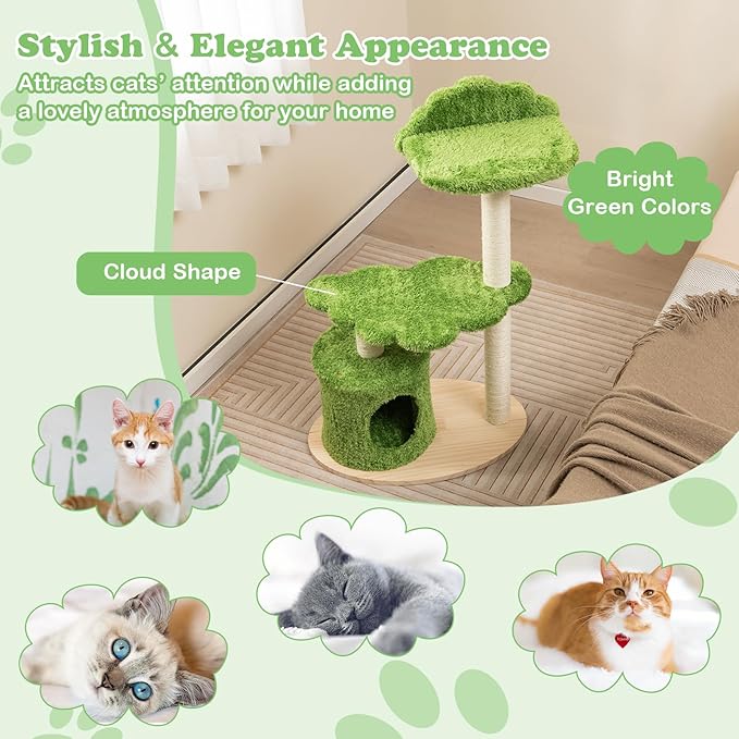 Tangkula Cat Tree Tower, Multi-Level Modern Wood Cat Tower with Sisal Scratching Posts, Top Perch, Solid Wood Base, Cute Cat Condo, Small Cat Tree for Indoor Cats Large Adult (38 Inch)