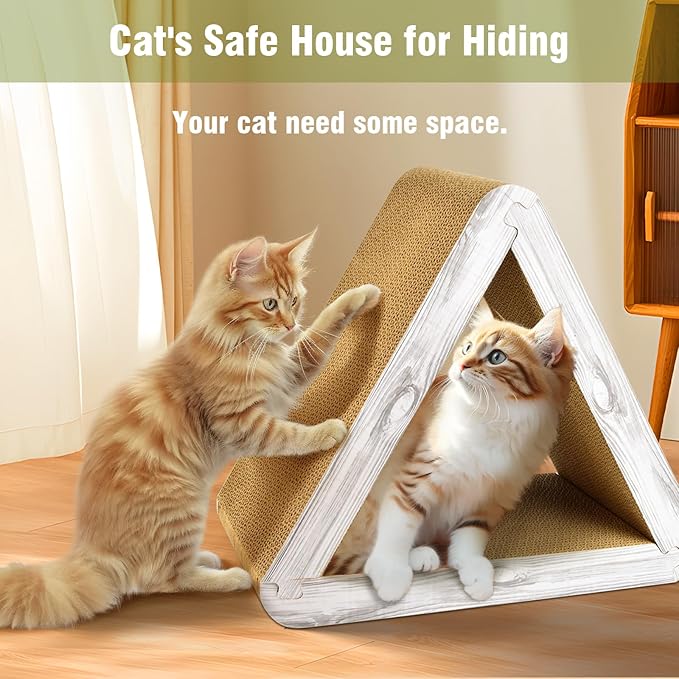 Foldable Triangle Cat Scratcher - 6 Usable Sides Cat Scratcher for Indoor Cats - Vertical Cat Board Pads