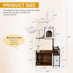 Snughome Cat Tree with Litter Box Enclosure, 3-in-1 Modern Cat Tower for Indoor Cats, 67.32’’ Hidden Cat Litter Box Furniture with Cat Condo, Food Station and Hammocks, All-in-one Cat Furniture