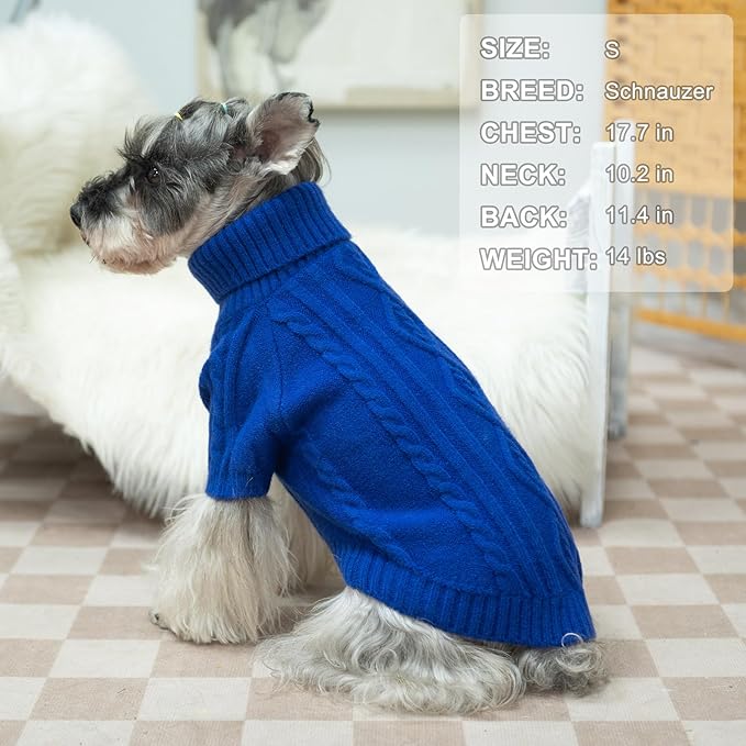 BEAUTYZOO Medium Dog Sweater Female Male, Fleece Dog Winter Sweater for Medium Girl Boy Dogs, Pink Warm Cute Puppy Pullover Sweater, Thick Turtleneck Pet Cold Weather Clothes Cable Knitwear, Blue M