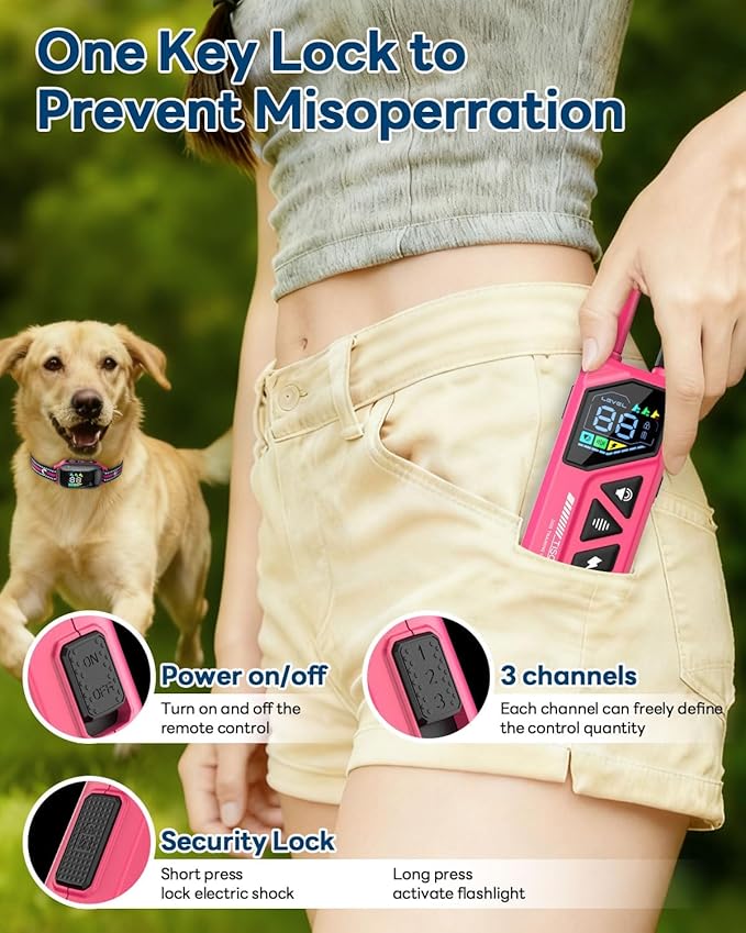 Dog Training Collar with Remote - 3300ft Long Range, IPX7 Waterproof, Rechargeable E-Collar with 4 Training Modes & Security Lock for Small, Medium and Large Dogs (Hot Pink)