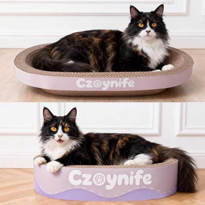 3PCS Cat Scratcher Bed, Oval Cat Scratcher Pad Bowl Nest for Indoor Cats, Round Cat Scratching Cardboard, Furniture Protector for Couch, for Kittens (Purple, 15.7 * 10 in)