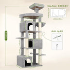 Globlazer Extra Large Cat Tree Tower for Indoor Cats Large Adult, 80in Tall Heavy Duty Cat Tree with 3 Spacious Cat Condos, Oversized Fan-Shaped Perch, 6 Full Sisal Scratching Posts, S80, Light Grey