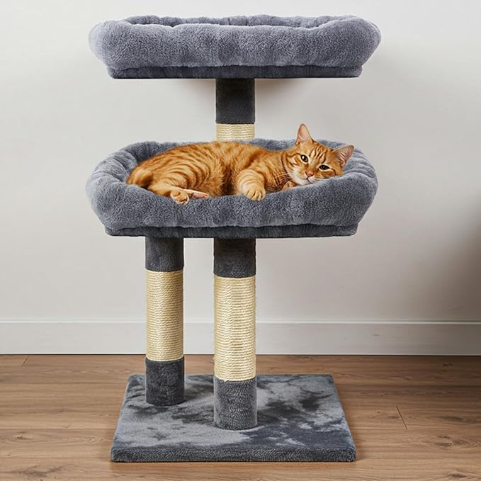 Abbylike 2 Pcs Cat Tree Tower Replacement Parts Grey Bed Cover with Elastic Band Removable Washable Padding for Platform Perch Shelves, Only Cover, Cat Tower Cushions Accessories(15.7 x 11.8 Inch)