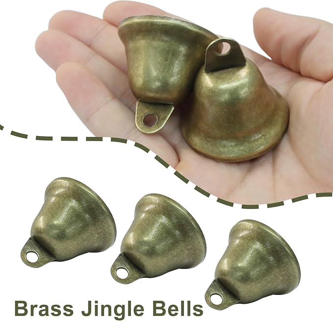 100pcs Vintage Bronze Jingle Bells with Spring Hooks - Mini Craft Bells for Christmas Decor, Dog Potty Training, Wind Chimes, Wedding Door & DIY Crafts (1.5 X 1.7 Inch)