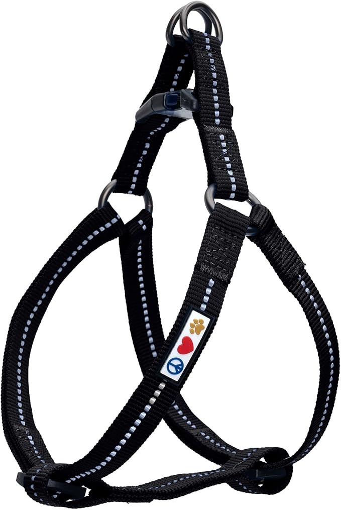 Pawtitas Recycled Reflective Step-in Dog Harness – Adjustable No-Pull Vest for Puppies to Seniors Safe & Comfortable M Black