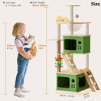 Large Cat Tree,137 Tall Wooden Cat Tower with 2 Spacious Caves,Transparent Space Capsule,8 Fully Scratching Posts and Natural Wood Posts, Kitty Condo with Multi-Layer Platform