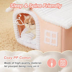 Jiupety Rabbit Cat Houses for Indoor Cats, Chimney Cute Cat Bed Cave, Enough Interior Space, Cartoon Soft Pet House Up to 3-10 lbs Kitten, Pink
