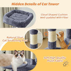 Sweetcrispy 44 Inch Cat Tree Tower, Cat Climbing Tower with Natural Sisal Scratching Posts, Hammock, Pet Condo for Indoor Cats and Kittens Play, Dark Grey