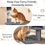 Tangkula 36 Inch Cat Tree Tower, Multi-Level Cat Tower with Condo, Top Perch, Sisal Scratching Posts & Hanging Rope, Spring & Hanging Balls, Climbing Platforms for Indoor Cats and Kittens (Light Gray)