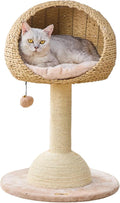 PetPals 2-Level Cat Tree with Handwoven Recycled Paper Rope Baskets, Sisal Scratching Posts, Playful Teaser Toy, Eco-Friendly, Washable Cushion, Cat Furniture (Brown Beige)