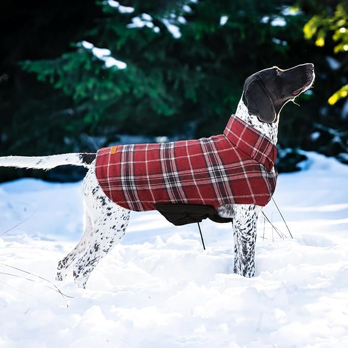 Kuoser Warm Dog Coat, Waterproof Dog Jacket for Extra Large Dogs, Adjustable Durable XXL Doggie Winter Coat Reversible Puppy Cold Weather Apparel from Small to Large Breed, Red XXL