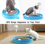 3in1 Cat Scratcher,Round 3 in 1 Interactive Kitten Toys, Scratching Pad with Ball Track and Squeaky Mouse, for Bored Indoor Adult Cats Kitty Scratching Puzzle-Blue