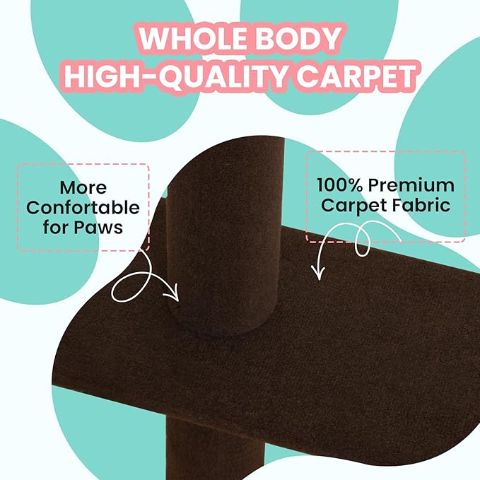 Max & Marlow Cat Tree Floor to Ceiling Cat Tower Height 95-108" Adjustable Kitten Tree Tall Climbing Tree with Carpet Scratching Post and Mat Cat Pole for Indoor Cats,Dark Brown