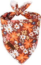 Lionet Paws Fall Dog Bandana Washable Cotton Borwn Handkerchief Scarf Triangle Floral Oxalis Bandana for Medium Large Dogs Girl Boy