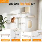 COZIWOW Cat Wall Shelves Set, 5-Piece Wall Mounted Cat Furniture with Cat Tree & Scratching Post, Floating Cat Perches for Indoor Cats（Beige）