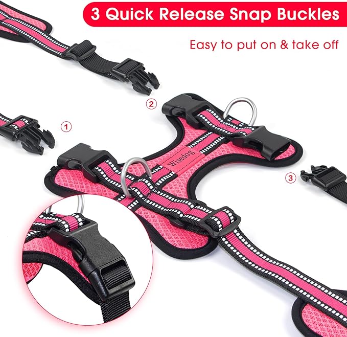 Wisedog Reflective No Pull Dog Harness - Adjustable Lightweight Pet Vest with 3 Fast-Release Buckles for Dogs Walking, Running and Training(XS, Bright Pink)