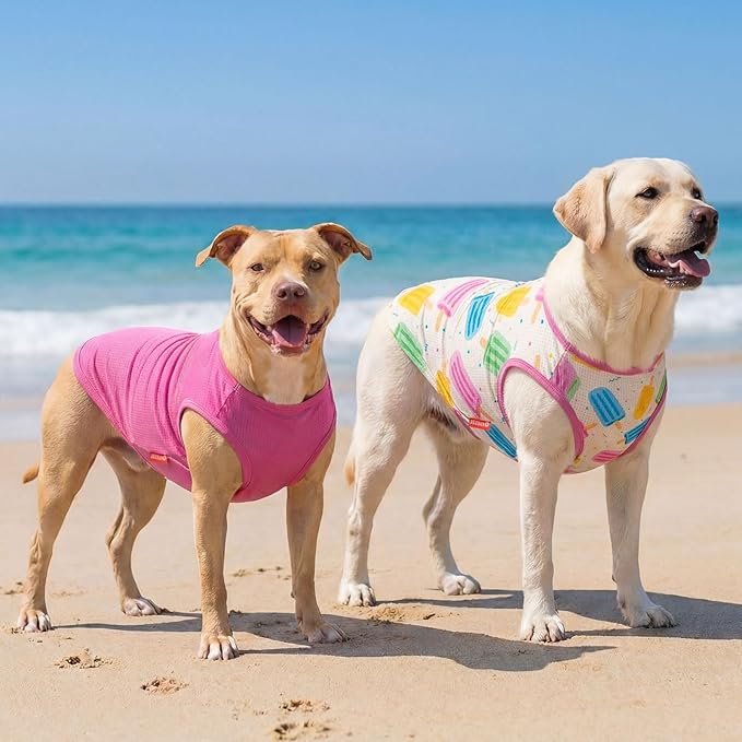 KYEESE 2Pack Dog Shirt, Lightweight Sun Protection Dog T Shirts for Medium Large Dogs Girl, Breathable Mesh Tank Top Sleeveless Pet Reflective Vest, Soft Summer Dogs Clothes, Ice Pop+Pink, 2XL