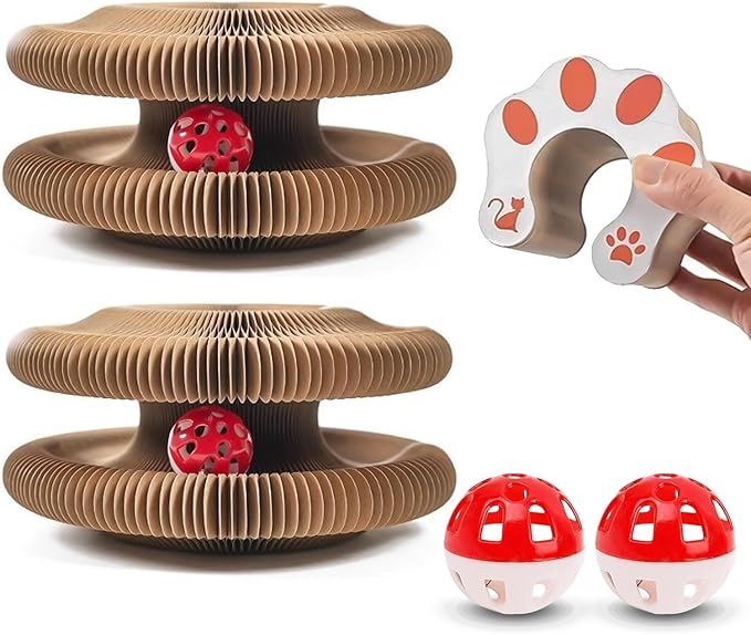 2-ck Cat PaScratcher Toy - Magic Organ Cat Scratching Board with Bell Balls for Indoor Cats Magic Organ Cat Scratcher Interactive Cardboard Cat Toy Scratcher Furniture Protection