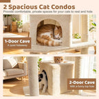 DORTALA 57" Tall Cat Tree, Multi-Level Cat Tower with 2 Large Condos, Sisal Scratching Posts, Top Perch, Hammock, Pet Play House Climbing Furniture for Indoor Adult Cats & Kittens (Beige)
