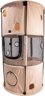 PET LIFE 'Climber-Tree' Play-Active Travel Collapsible Lightweight Kitty Cat Tree House Lounger, One Size, Khaki