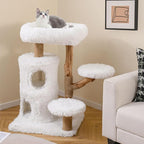 PETSITE 30.5 Inches Wooden Cat Tree, Multi-Level Modern Cat Tree with Scratching Posts, 2-Layer Condo, Long Plush Covered Soft Top Perch, and Various Jumping Platforms, Ideal for Indoor Cats