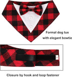 ADOGGYGO Christmas Dog Tuxedo Bandana, Red Plaid Xmas Pet Bowtie Collar, Adjustable Christmas Costumes for Medium Dogs (M)