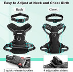 WINSEE Dog/Pet Harnesses No Pull with Dog Collar, Adjustable Reflective Oxford Outdoor Vest, Front/Back Leash Clips for Small, Medium, Large, Extra Large Dogs, Easy Control Handle for Walking