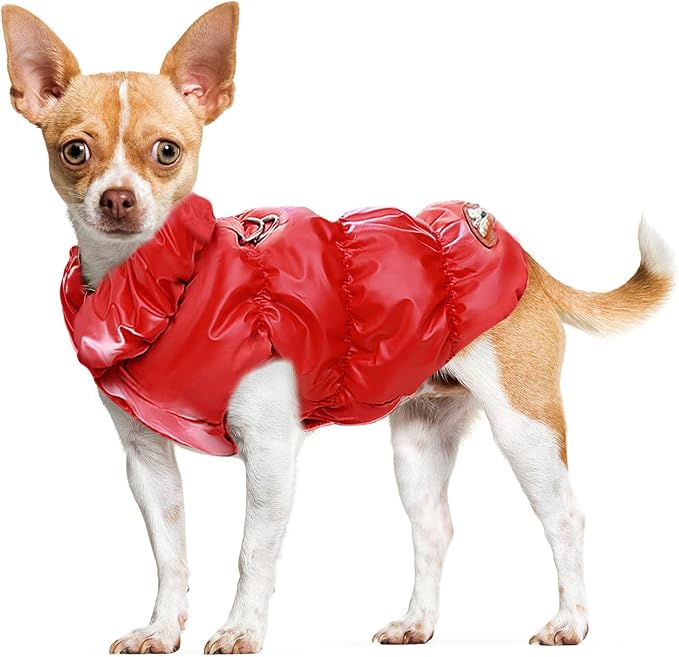 Winter Warm Dog Jacket for Small Medium Dogs Cat Cold Weather Coats with Harness Paded Dogs Fleece Vest Waterproof Windproof Dog Snow Jacket Pet Puppy Clothes (Red,L)