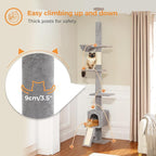 PETEPELA Floor to Ceiling Cat Tree, Cat Tower 5 Tiers Tall (83-108 Inches) Adjustable Height, Cats Climbing Tree Featuring with Condo, Scratching Post and Big Perches for Indoor Cats, Grey