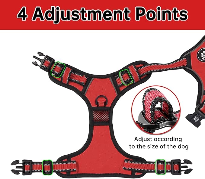 NESTROAD No Pull Dog Harness,Adjustable Oxford Dog Vest Harness with Leash,Reflective No-Choke Pet Harness with Easy Control Soft Handle for Large Dogs(X-Large,Red)