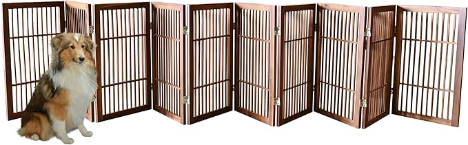 Urnporium Pet Dog Gate Freestanding, Strong Durable Folding Wooden Fence, Portable Acacia Hardwood Safety Barrier for Indoor & Outdoor Use (Brown Pet Gate, 10 Panel 30" Tall)