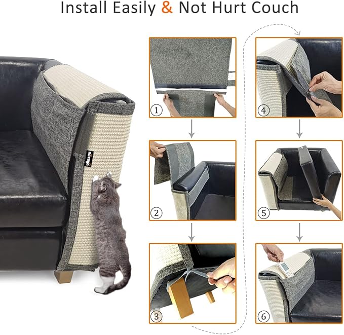 NATUYA Furniture Protectors from Cats-Cat Couch Protector Large Sisal Cat Scratching Mat-Protect Sofa Corner Cushion Chair (Sisal Armrest - Left)