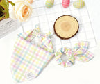 E-Clover Spring Easter Dog Bandanas & Matching Scrunchie Set Cute Girl Dog Scarf Bibs Pet Bandana with Bow Tie for Small Dogs Puppy Owner Mom Colorful Plaid