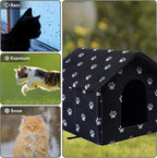 Cat Houses for Outdoor Cats Outdoor Houses for Feral Cats House with Weatherproof Canvas Roof Stray Shelter (Large cat Houses, Black pet House)