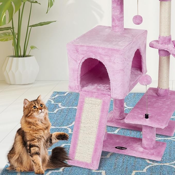 MIAO PAW Cute Cat Tree Cat Tower for Indoor Condo with Sisal Scratching Posts Jump Platform Furniture Activity Center Play House Bed Fashion Design Houses Pink