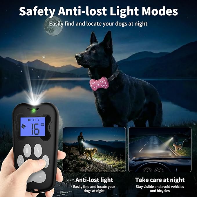 Dog Training Collar with Electric Shock Collar, Rechargeable & IPX7 Waterproof 3300FT Remote Dog Collar, 3 Training Modes (Beep, Vibration, Static Shock) for Small Medium Large (AM-003-B)