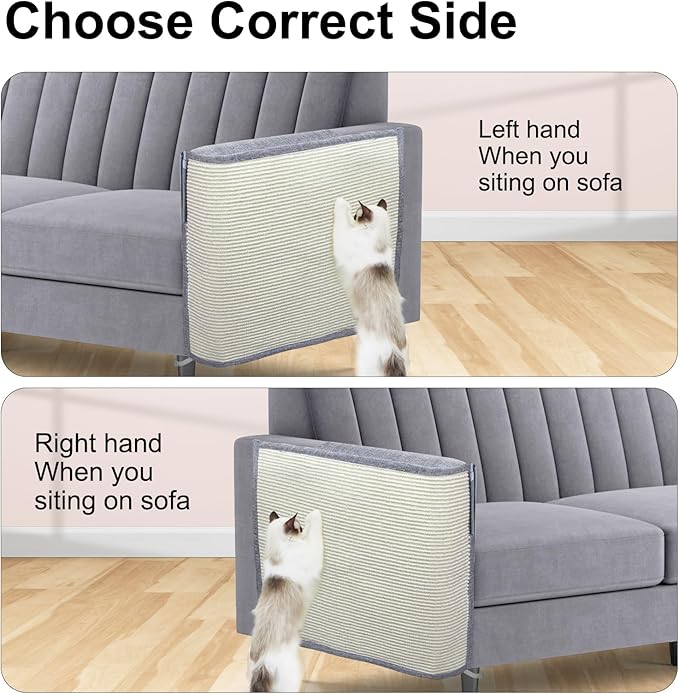Upgraded Cat Scratch Furniture Protector,Cat Scratch Sofa Arm Sheild with Large Size Natural Sisal for Protecting Couch Sofa Chair Furniture 27.9''L*19.7''W (Light Grey/Right Handed)