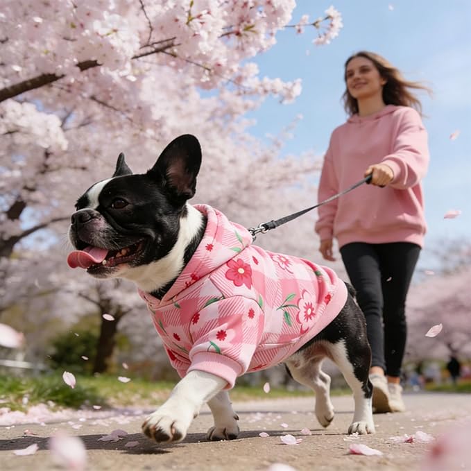 KOOLTAIL Spring Dog Hoodie Pet Clothes Sweater with Hat and Pocket for Medium Large Size Dogs Outdoor Picnic Camping, Insect Protection Anti-Hair Loss, Soft Fleece Dog Hooded Sweatshirt, Pink Flower M
