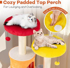 Tangkula Mushroom Cat Tree, 43 Inch Cute Cat Tower with Sisal Scratching Posts, Dual Cozy Condos, Padded Platforms, 2 Pompom Dangling Balls, Multi-Level Modern Cat Tree Tower for Indoor Cats