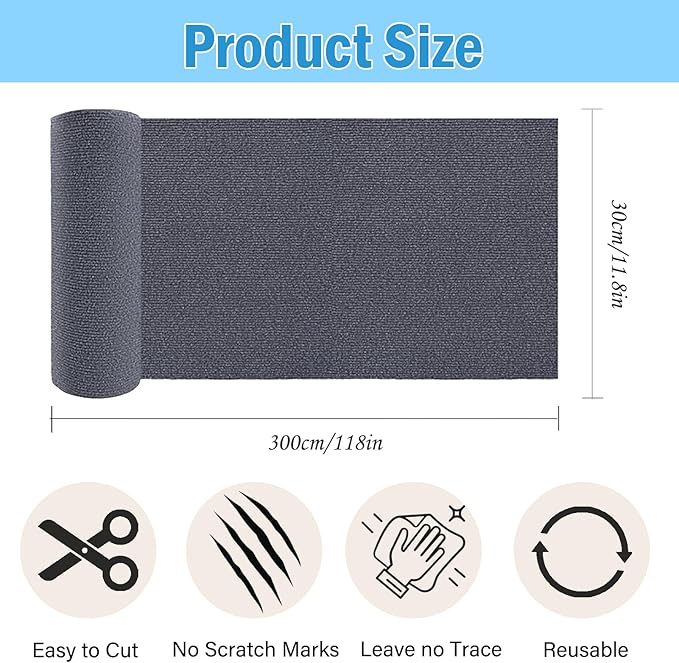 Self-Adhesive Cat Scratching Mat, 118"x11.8" Cat Scratch Furniture Protector, DIY Cat Scratch Pad Self-Adhesive, Trimmable Self Adhesive Couch Protector from Cats Claws, Protects Sofas and Chairs