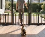 BFNN Metal Short Dog Gate, 16.5" High to Step-Over, Free Standing Foldable Pet Gate, Up to 72" Wide Puppy Fence for Stairs and Doorways, Indoor & Outdoor Use, No Drilling and No Assembly, Black