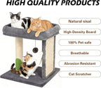 Cat Scratching Post Small Cat Tree with Cat Self Groomer, 17.3x13.4” Wide Top Bed, Natural Scratch Post and Danging Ball Great for Kittens and Average Indoor Cats-Grey